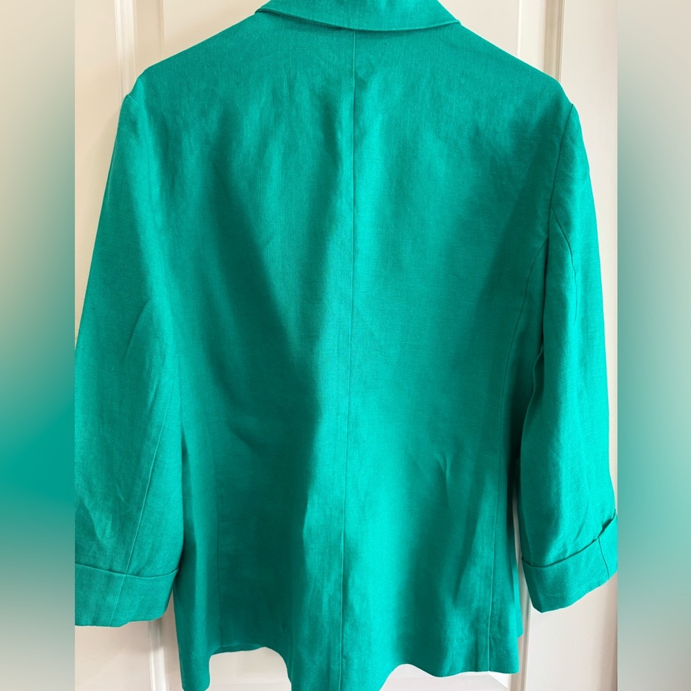 Chico’s Linen Blend Blazer Green Single Button Size L 3 - Picture 2 of 4